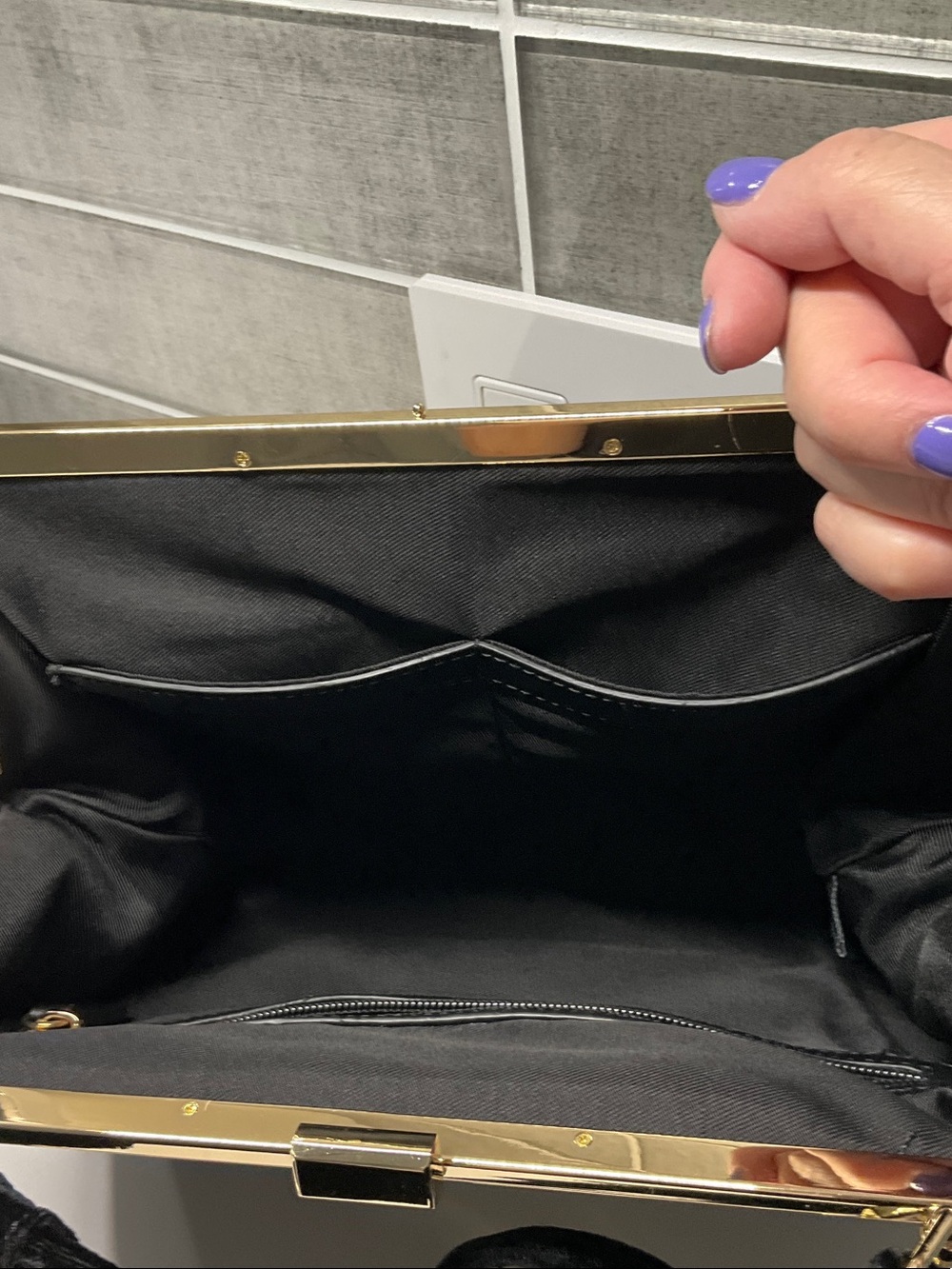 Black Velvet Top-Handle Satchel with Gold Trim - Picture 5 of 7